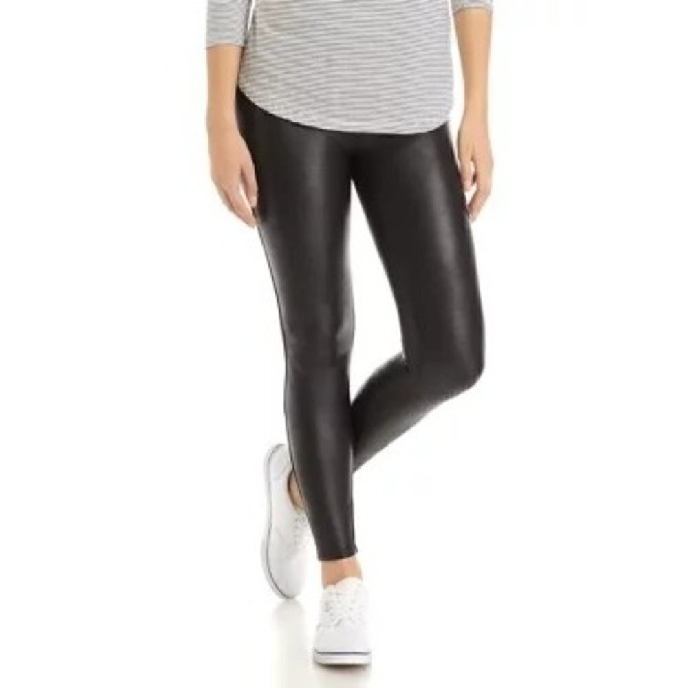 Spanx Petite Black Faux Leather Full Length Ankle Crop Leggings SP